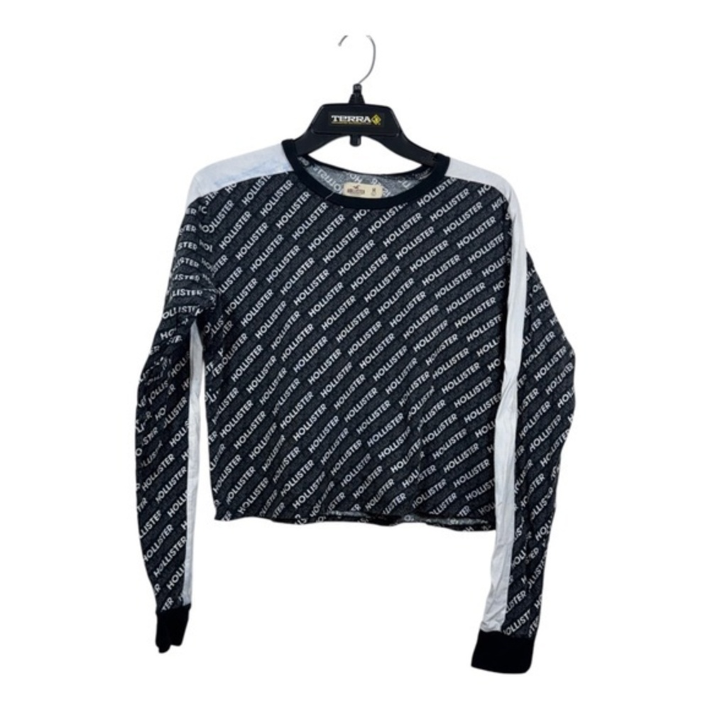 Hollister Youth Long Sleeve Top Size Medium Spell out All Over Print Cropped